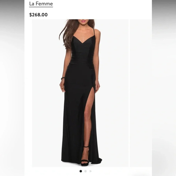 LA FEMME Cross Back Satin Jersey Trumpet Gown 28206 Black Size 6 NWT - Picture 11 of 11